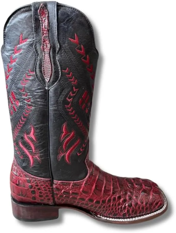Men's Exotic Pattern Western Cowboy Slip-On Square Toe Boots in Leather-Alex Series Snake, Caiman & Ostrich Styling bota de vaquero para hombre