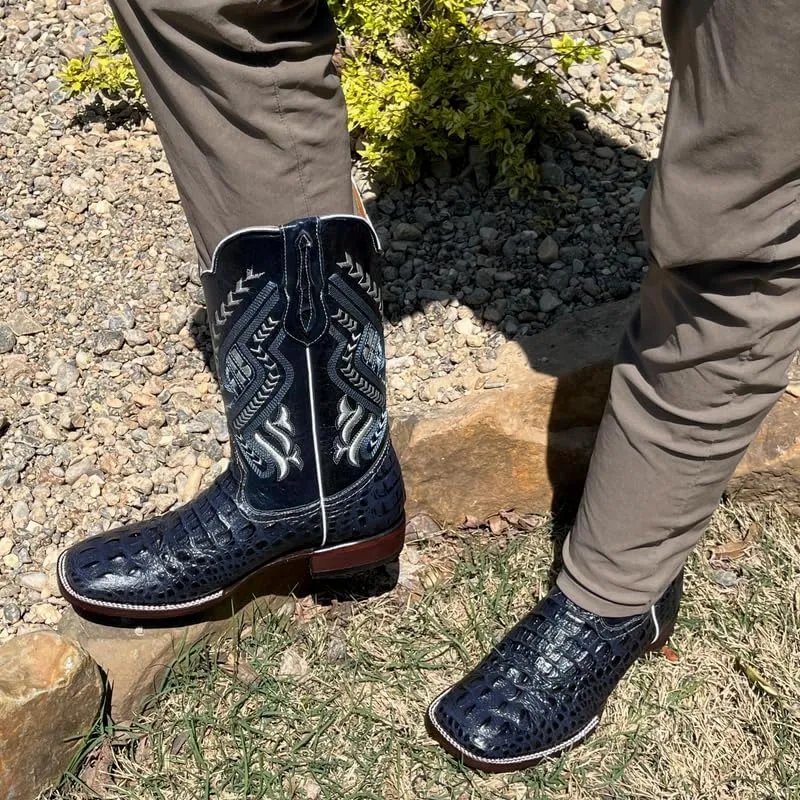 Men's Exotic Pattern Western Cowboy Slip-On Square Toe Boots in Leather-Alex Series Snake, Caiman & Ostrich Styling bota de vaquero para hombre
