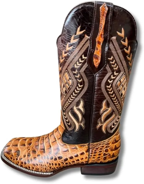 Men's Exotic Pattern Western Cowboy Slip-On Square Toe Boots in Leather-Alex Series Snake, Caiman & Ostrich Styling bota de vaquero para hombre
