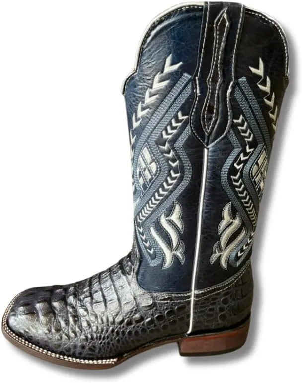 Men's Exotic Pattern Western Cowboy Slip-On Square Toe Boots in Leather-Alex Series Snake, Caiman & Ostrich Styling bota de vaquero para hombre