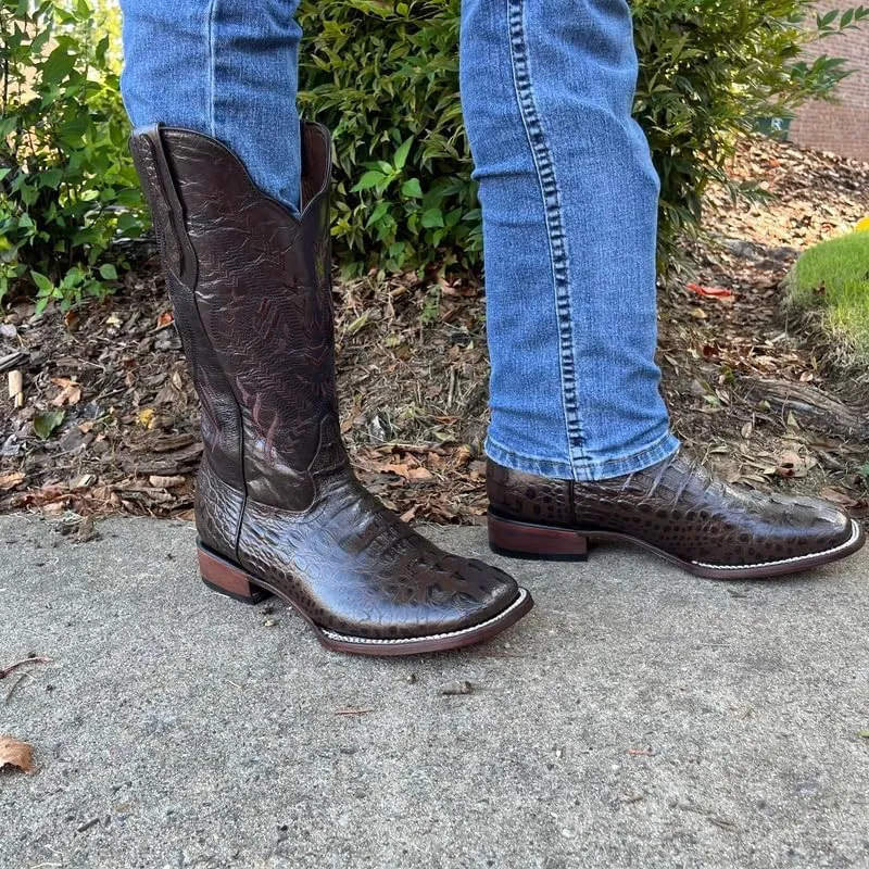 Men's Exotic Pattern Western Cowboy Slip-On Square Toe Boots in Leather-Alex Series Snake, Caiman & Ostrich Styling bota de vaquero para hombre