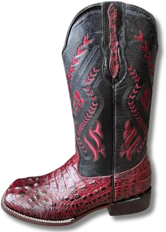 Men's Exotic Pattern Western Cowboy Slip-On Square Toe Boots in Leather-Alex Series Snake, Caiman & Ostrich Styling bota de vaquero para hombre