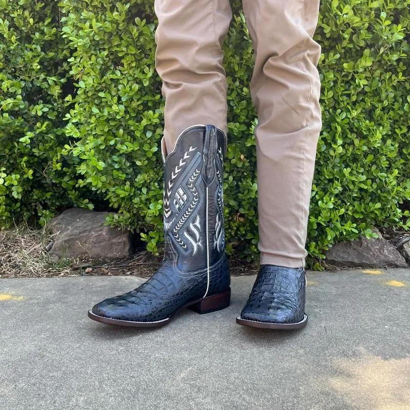 Men's Exotic Pattern Western Cowboy Slip-On Square Toe Boots in Leather-Alex Series Snake, Caiman & Ostrich Styling bota de vaquero para hombre