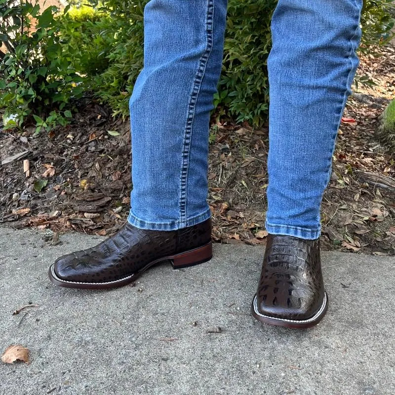 Men's Exotic Pattern Western Cowboy Slip-On Square Toe Boots in Leather-Alex Series Snake, Caiman & Ostrich Styling bota de vaquero para hombre