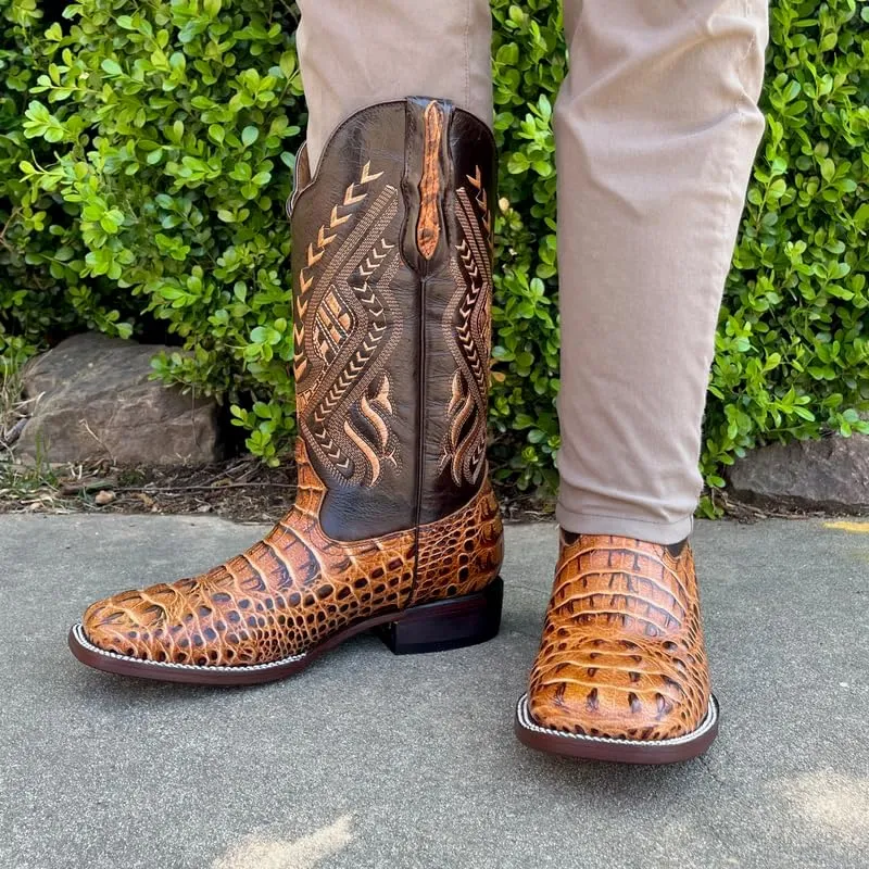 Men's Exotic Pattern Western Cowboy Slip-On Square Toe Boots in Leather-Alex Series Snake, Caiman & Ostrich Styling bota de vaquero para hombre