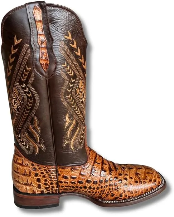 Men's Exotic Pattern Western Cowboy Slip-On Square Toe Boots in Leather-Alex Series Snake, Caiman & Ostrich Styling bota de vaquero para hombre