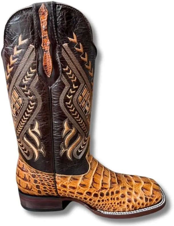 Men's Exotic Pattern Western Cowboy Slip-On Square Toe Boots in Leather-Alex Series Snake, Caiman & Ostrich Styling bota de vaquero para hombre