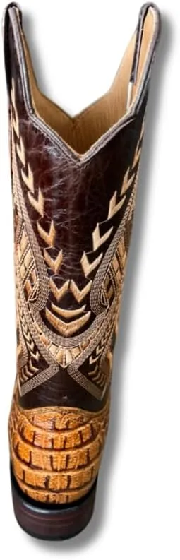 Men's Exotic Pattern Western Cowboy Slip-On Square Toe Boots in Leather-Alex Series Snake, Caiman & Ostrich Styling bota de vaquero para hombre