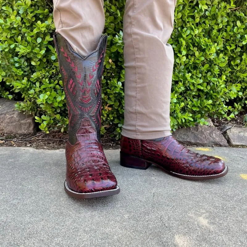 Men's Exotic Pattern Western Cowboy Slip-On Square Toe Boots in Leather-Alex Series Snake, Caiman & Ostrich Styling bota de vaquero para hombre