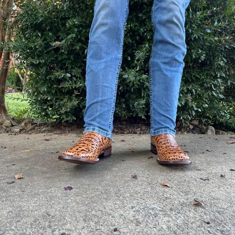 Men's Exotic Pattern Western Cowboy Slip-On Square Toe Boots in Leather-Alex Series Snake, Caiman & Ostrich Styling bota de vaquero para hombre