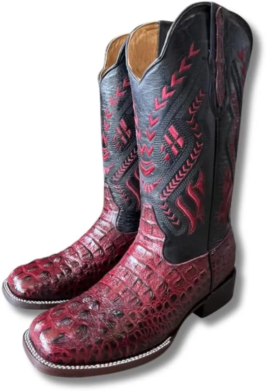 Men's Exotic Pattern Western Cowboy Slip-On Square Toe Boots in Leather-Alex Series Snake, Caiman & Ostrich Styling bota de vaquero para hombre