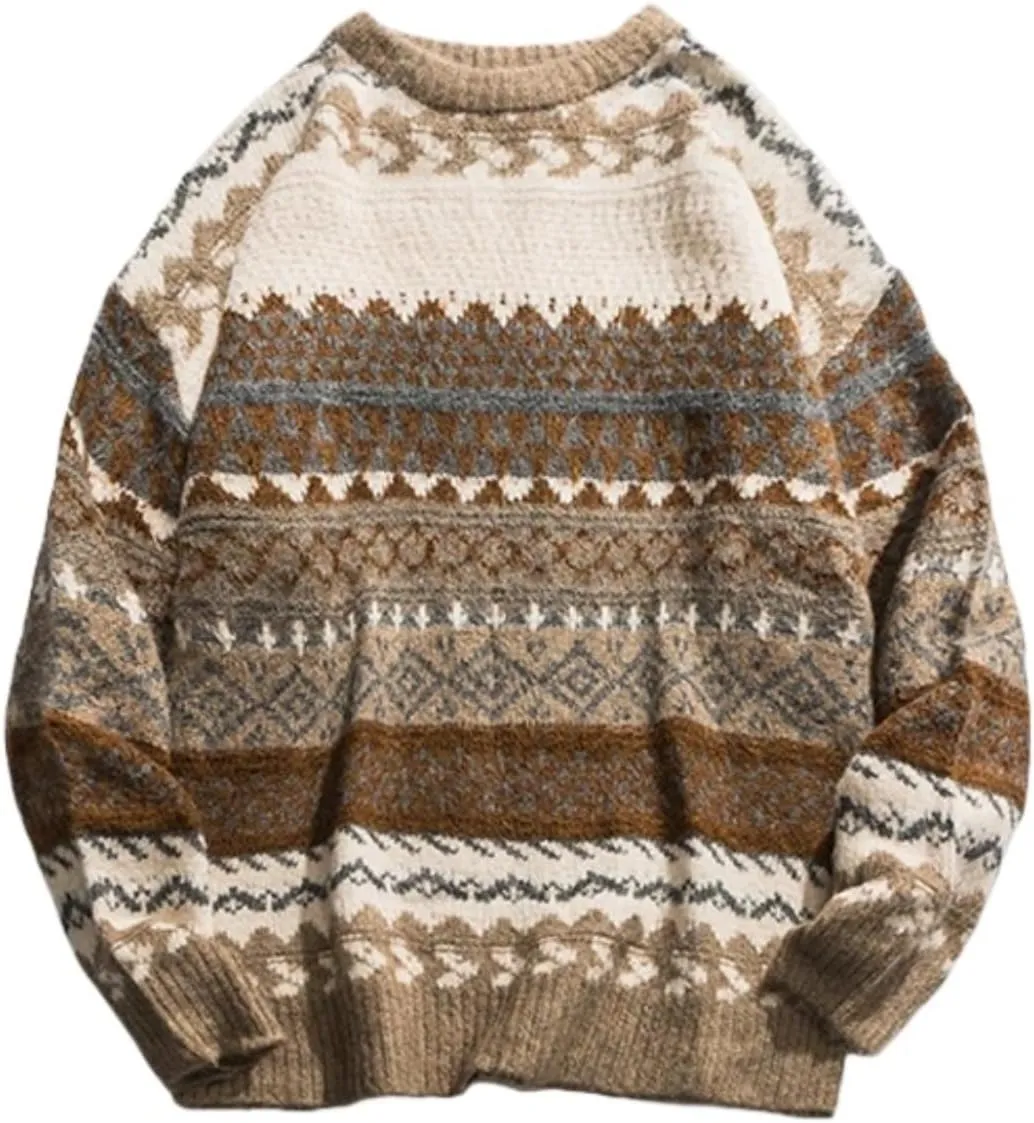 Mens Grandpa Sweater Vintage Aesthetic Knit Striped Casual Long Sleeve Pullovers Y2k Grunge Streetwear
