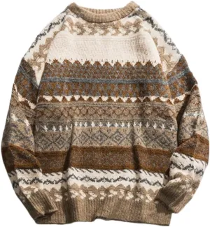 Mens Grandpa Sweater Vintage Aesthetic Knit Striped Casual Long Sleeve Pullovers Y2k Grunge Streetwear