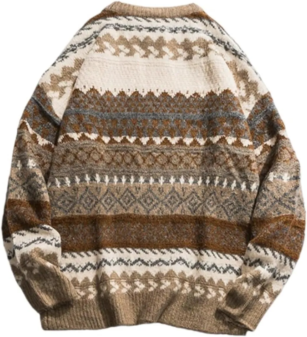 Mens Grandpa Sweater Vintage Aesthetic Knit Striped Casual Long Sleeve Pullovers Y2k Grunge Streetwear