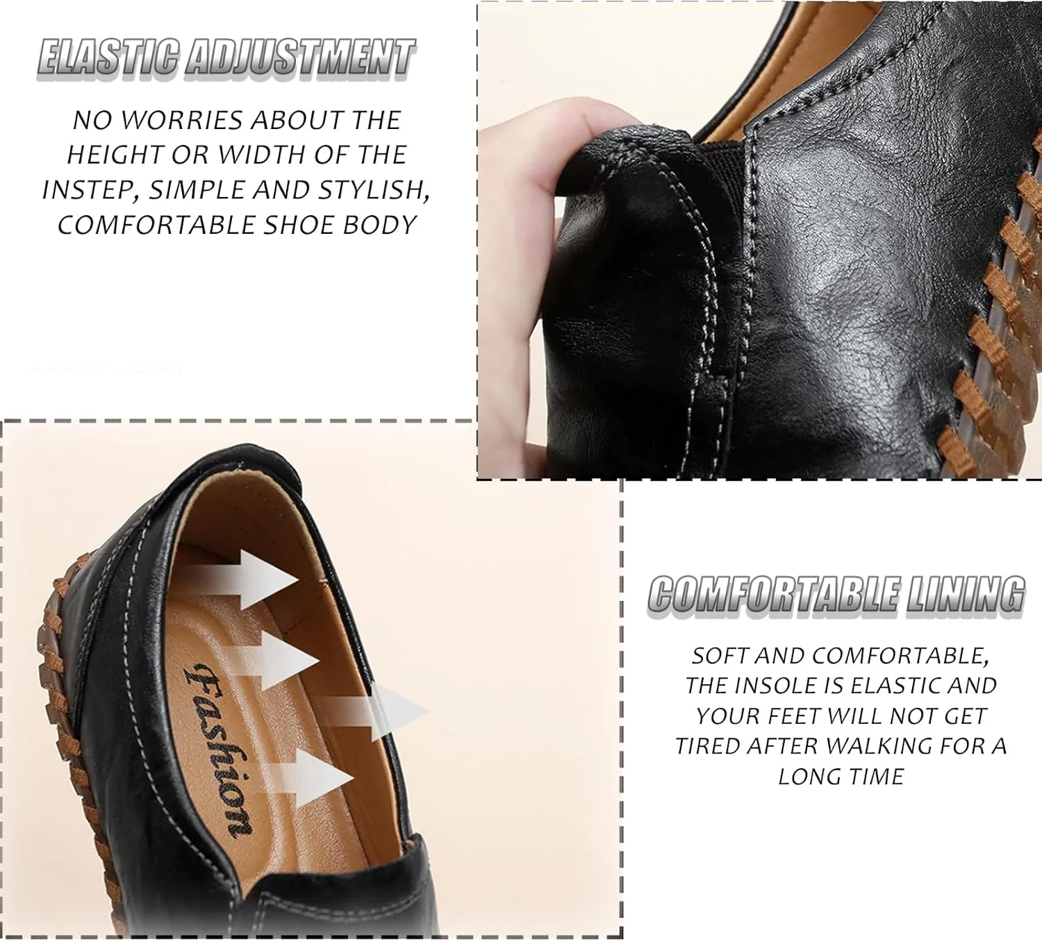 Men's Leather Hand-Sewn Flats Loafers, Comfortable Round Toe Flat Bottom Non-Slip Slip-On Driving Shoes Light Moccasin Flats Boat Shoes