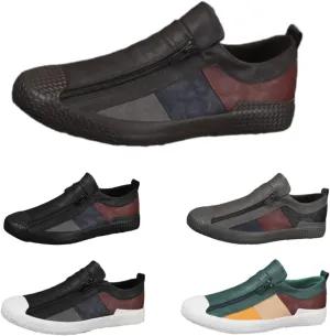 Men's Leather Slip-On Zip-On Sneakers?Comfortable and Breathable Walking Leather Flats?Fashionable All-Match Casual Shoes.