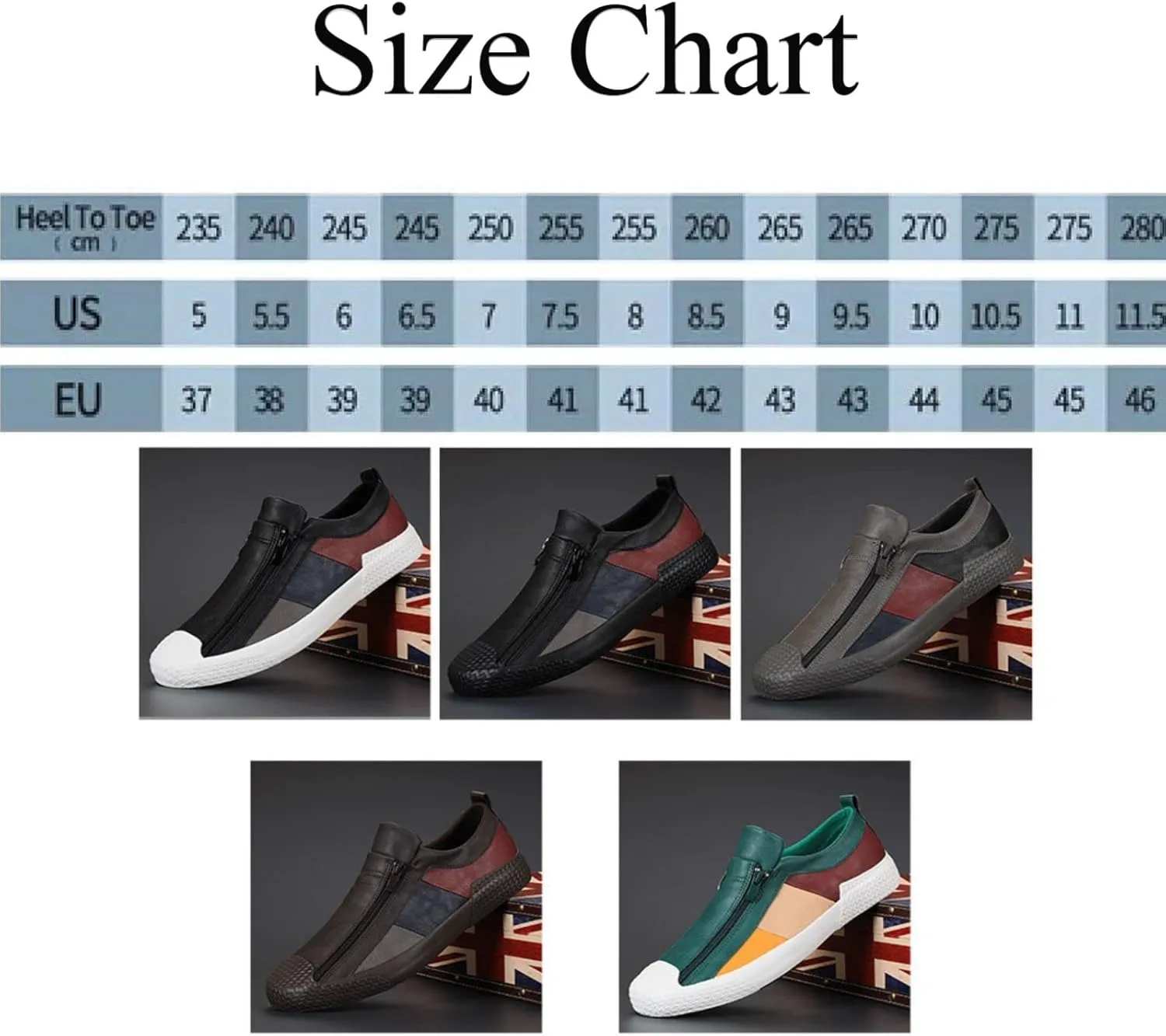 Men's Leather Slip-On Zip-On Sneakers?Comfortable and Breathable Walking Leather Flats?Fashionable All-Match Casual Shoes.