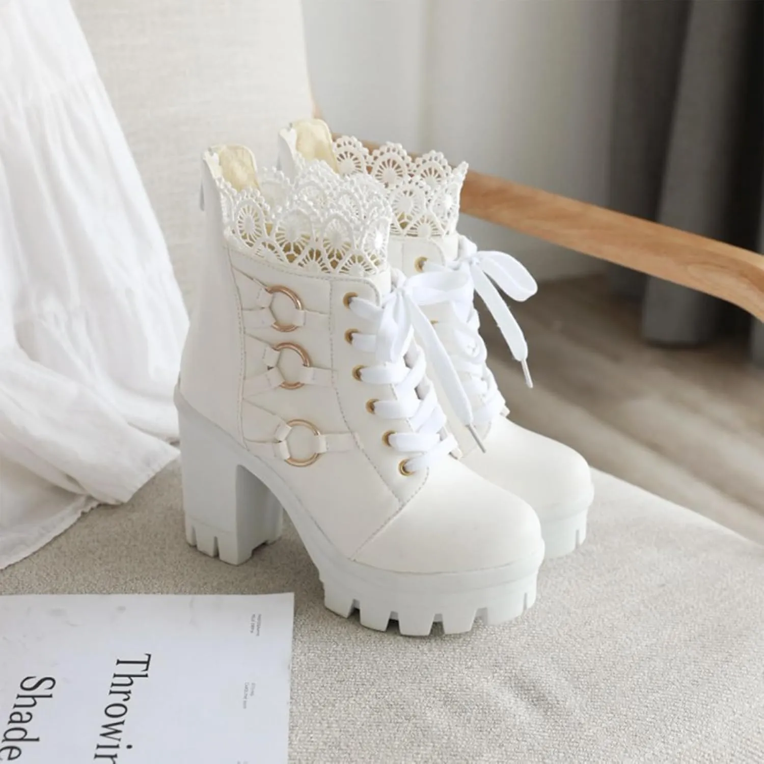 MEOTINA Goth Chunky Platform Boots for Women High Heel Black Ankle Booties Rivets Punk Combat Boot Shoes