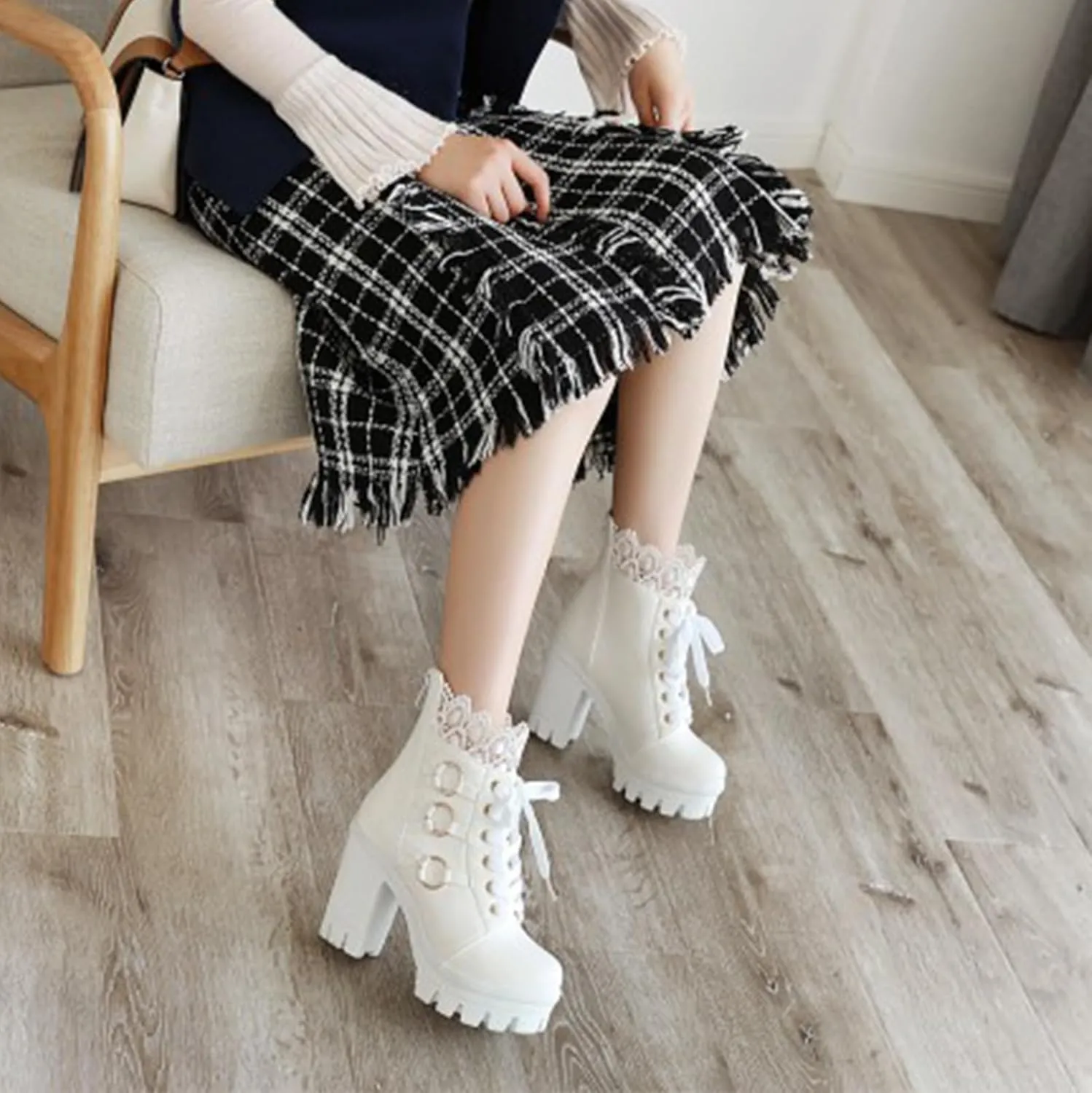 MEOTINA Goth Chunky Platform Boots for Women High Heel Black Ankle Booties Rivets Punk Combat Boot Shoes