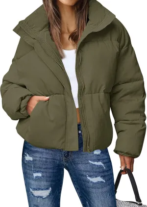 MEROKEETY Women's 2025 Winter Long Sleeve Zip Puffer Jacket Pockets Baggy Short Coats