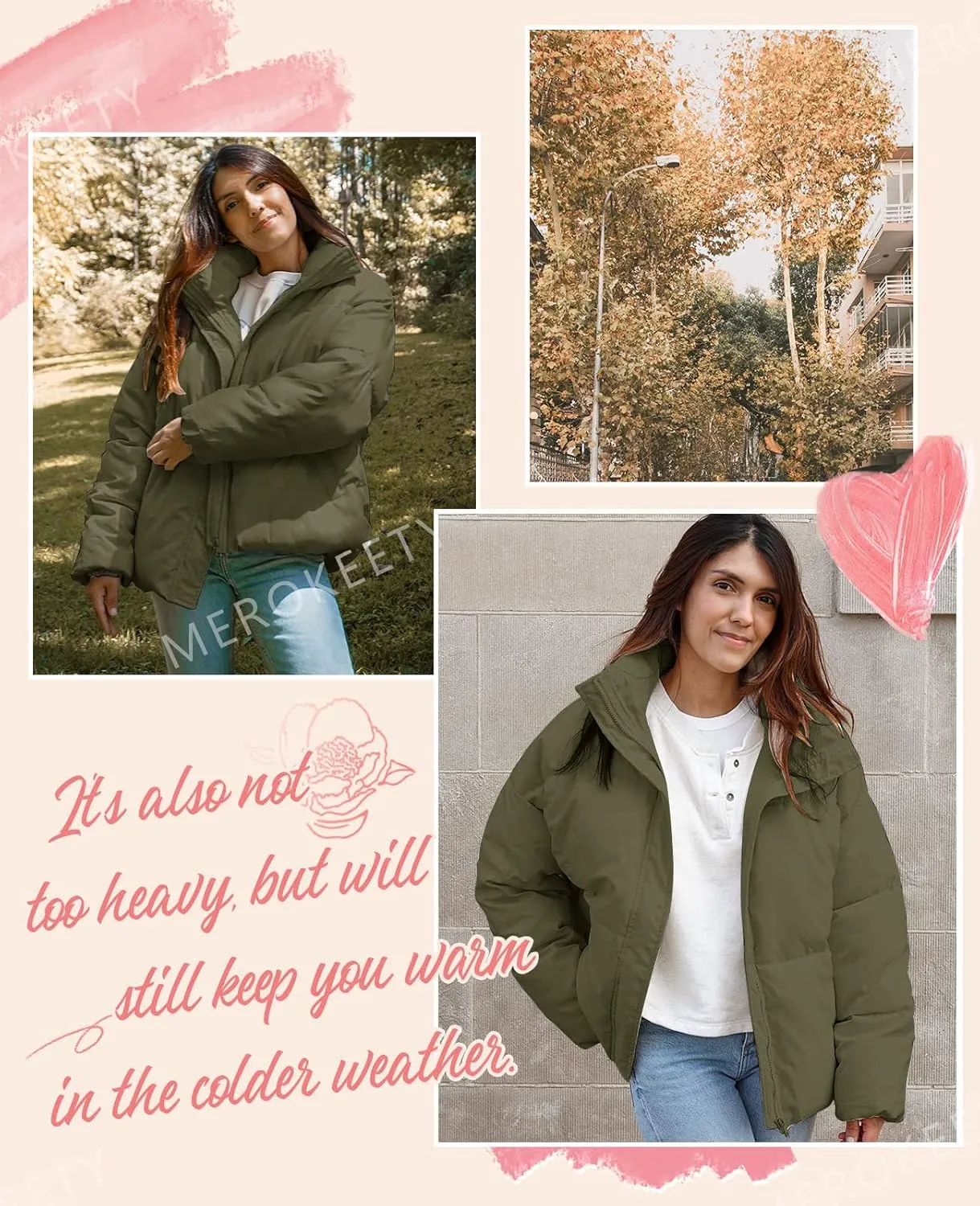MEROKEETY Women's 2025 Winter Long Sleeve Zip Puffer Jacket Pockets Baggy Short Coats