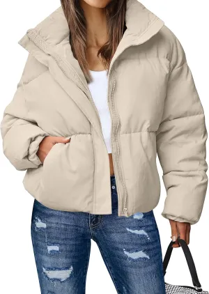 MEROKEETY Women's 2025 Winter Long Sleeve Zip Puffer Jacket Pockets Baggy Short Coats