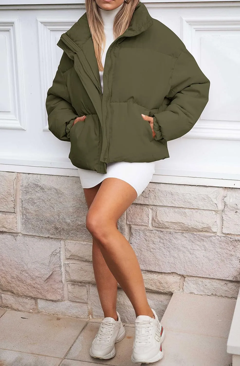 MEROKEETY Women's 2025 Winter Long Sleeve Zip Puffer Jacket Pockets Baggy Short Coats