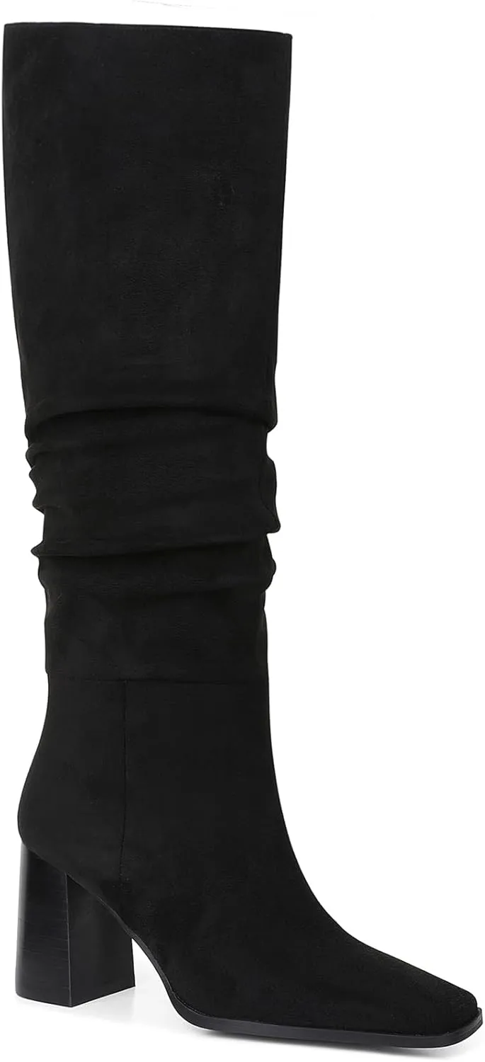 mikarka Suede Knee High Boots Women Slouchy Tall Boots for Women Square Toe Chunky Block High Heel 2024 Fall Boots Slip-On Long Boots