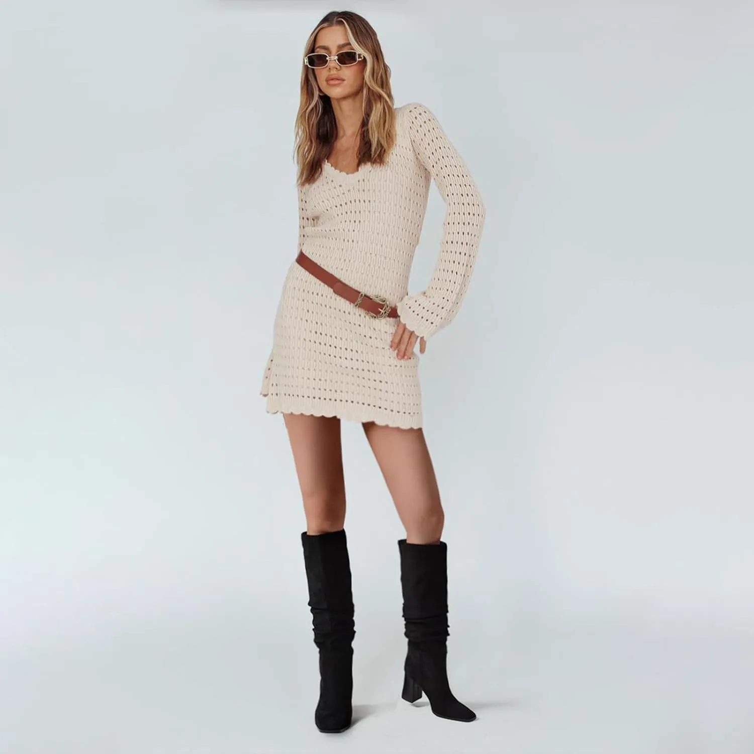 mikarka Suede Knee High Boots Women Slouchy Tall Boots for Women Square Toe Chunky Block High Heel 2024 Fall Boots Slip-On Long Boots