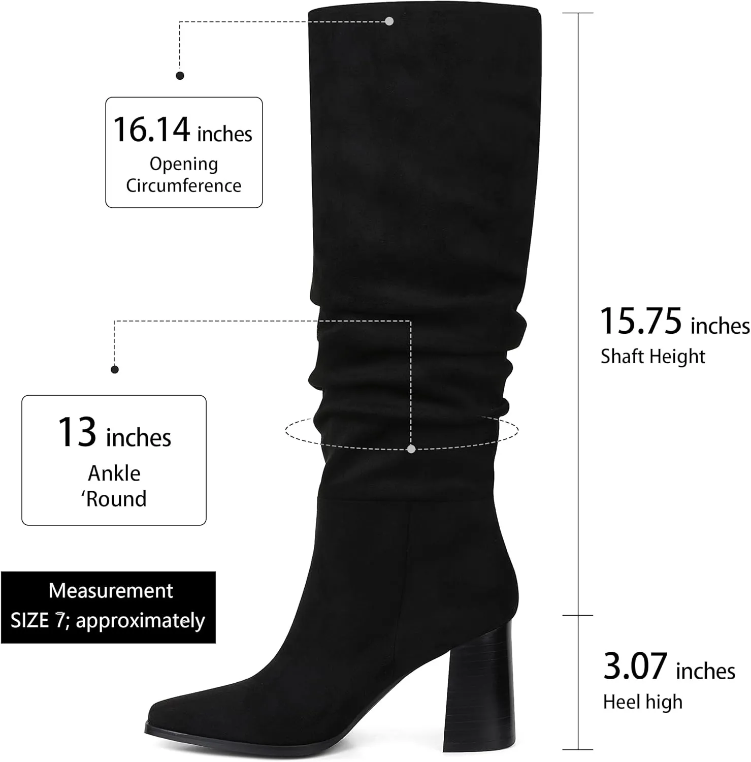 mikarka Suede Knee High Boots Women Slouchy Tall Boots for Women Square Toe Chunky Block High Heel 2024 Fall Boots Slip-On Long Boots