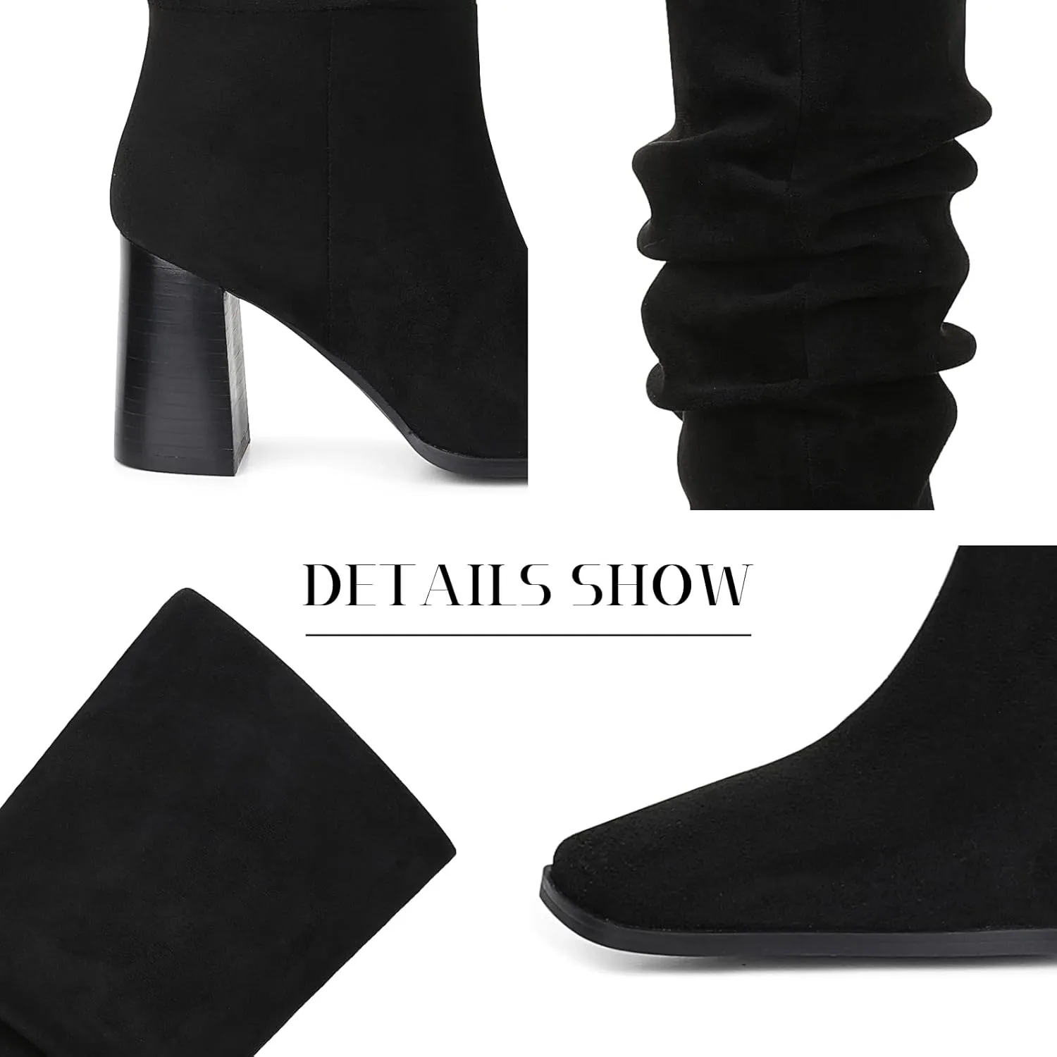 mikarka Suede Knee High Boots Women Slouchy Tall Boots for Women Square Toe Chunky Block High Heel 2024 Fall Boots Slip-On Long Boots