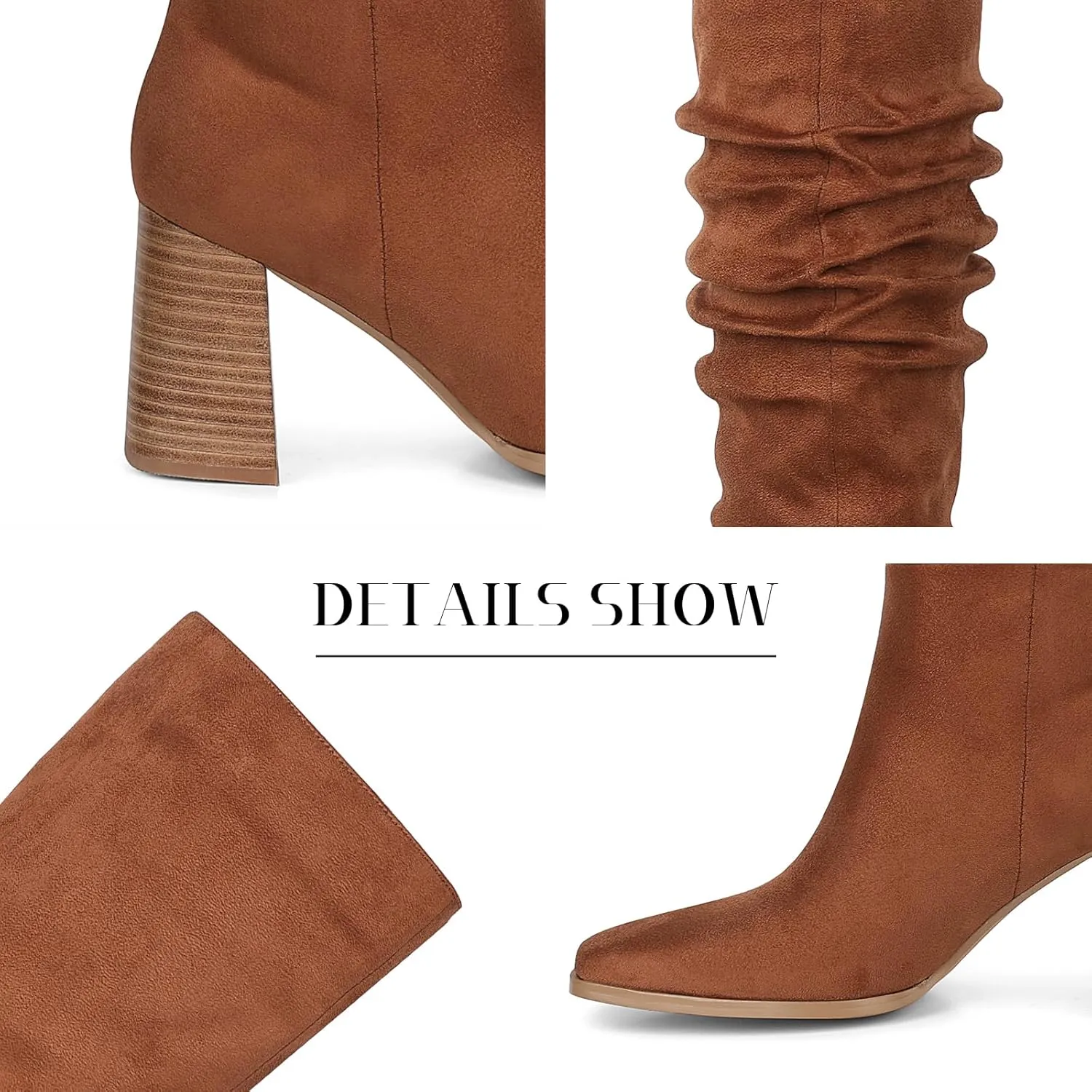 mikarka Suede Knee High Boots Women Slouchy Tall Boots for Women Square Toe Chunky Block High Heel 2024 Fall Boots Slip-On Long Boots