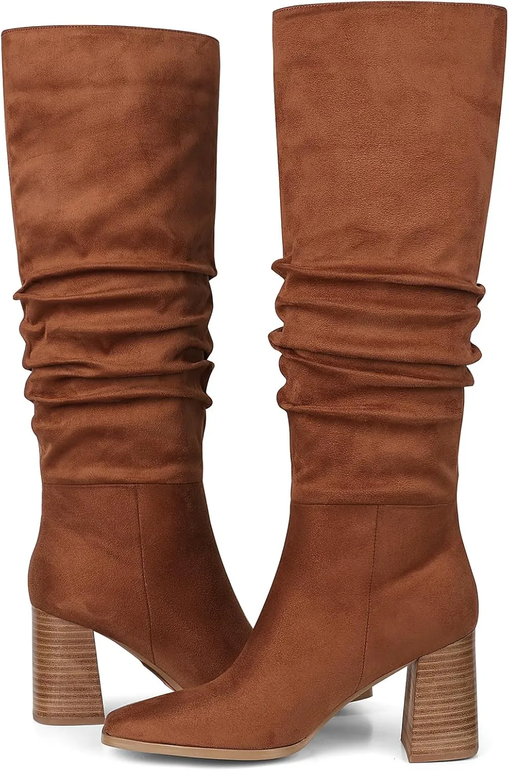 mikarka Suede Knee High Boots Women Slouchy Tall Boots for Women Square Toe Chunky Block High Heel 2024 Fall Boots Slip-On Long Boots