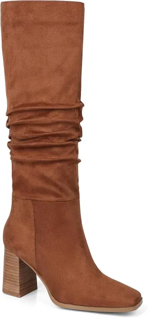 mikarka Suede Knee High Boots Women Slouchy Tall Boots for Women Square Toe Chunky Block High Heel 2024 Fall Boots Slip-On Long Boots