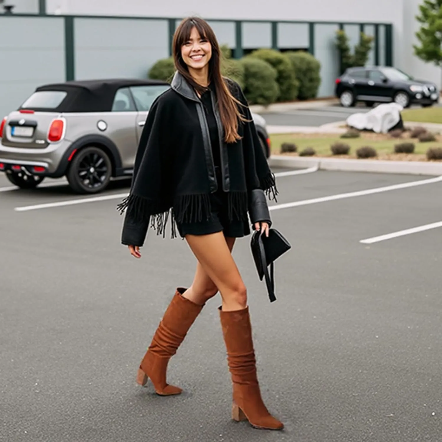 mikarka Suede Knee High Boots Women Slouchy Tall Boots for Women Square Toe Chunky Block High Heel 2024 Fall Boots Slip-On Long Boots