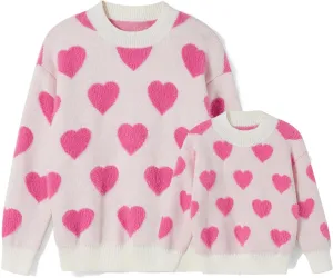 Mommy and Me Valentine's Day Sweaters Cute Heart Knit Sweatshirt Pullover Tops Crewneck Family Matching Outfits