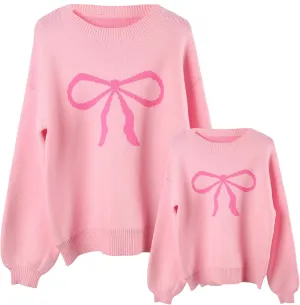 Mommy and Me Valentine's Day Sweaters Cute Heart Knit Sweatshirt Pullover Tops Crewneck Family Matching Outfits
