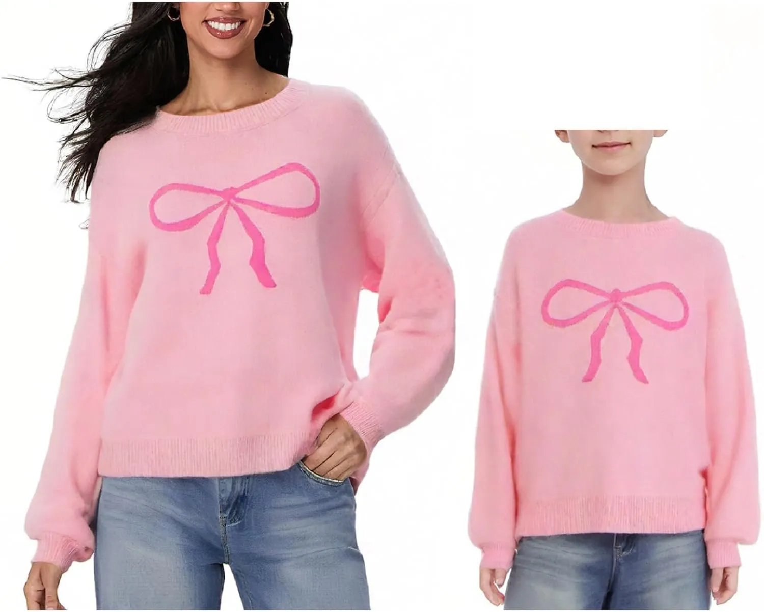 Mommy and Me Valentine's Day Sweaters Cute Heart Knit Sweatshirt Pullover Tops Crewneck Family Matching Outfits