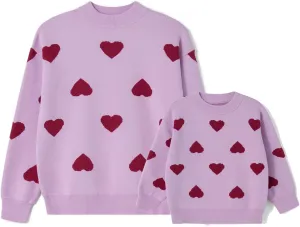 Mommy and Me Valentine's Day Sweaters Cute Heart Knit Sweatshirt Pullover Tops Crewneck Family Matching Outfits