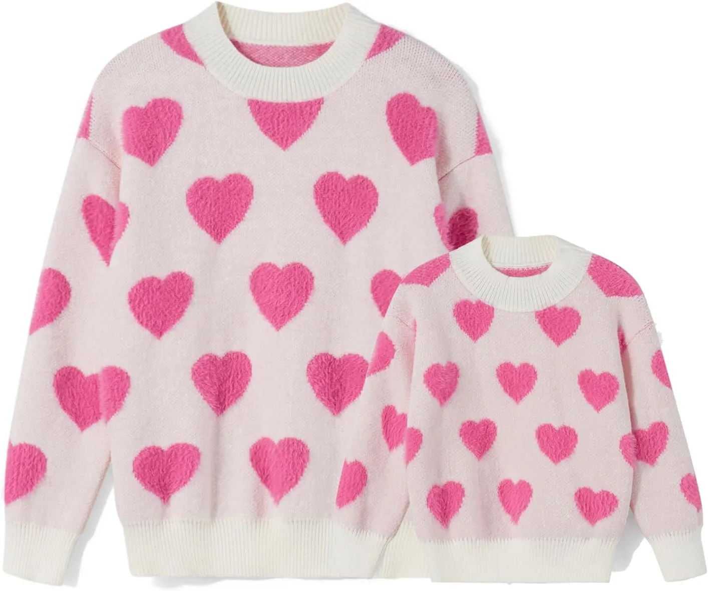 Mommy and Me Valentine's Day Sweaters Cute Heart Knit Sweatshirt Pullover Tops Crewneck Family Matching Outfits