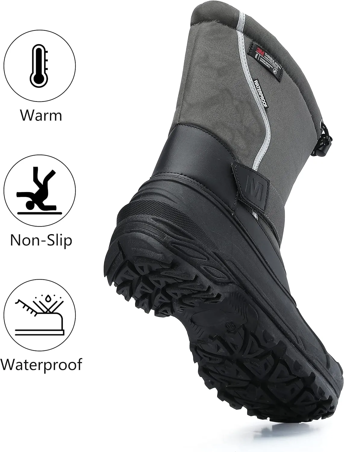 MORENDL Men's Snow Boots for Winter Waterproof Cold-Weather Non-slip Insulation Hiking Shoes with Warmth Removable Liner and Reflective Piping for Visibility