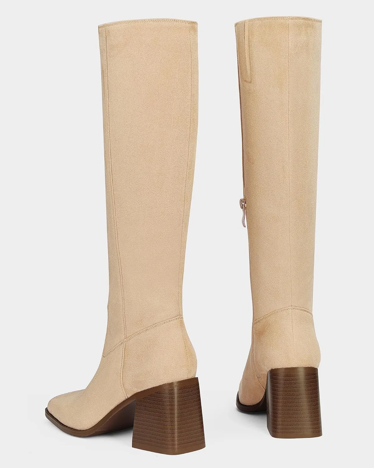 MUCCCUTE Knee High Boots for Women - Square Toe Chunky Block Heel Boots with Side Zipper Pull On Tall Boot