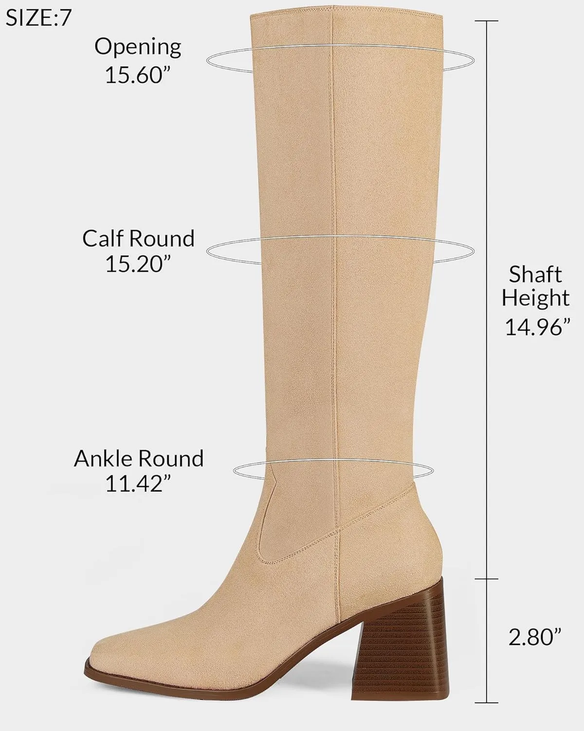 MUCCCUTE Knee High Boots for Women - Square Toe Chunky Block Heel Boots with Side Zipper Pull On Tall Boot