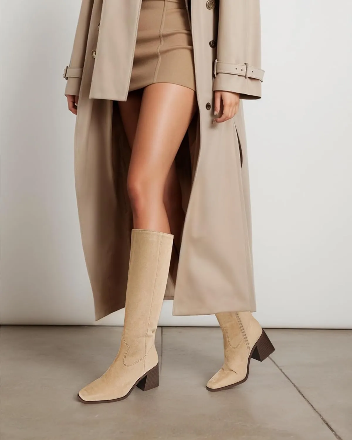 MUCCCUTE Knee High Boots for Women - Square Toe Chunky Block Heel Boots with Side Zipper Pull On Tall Boot