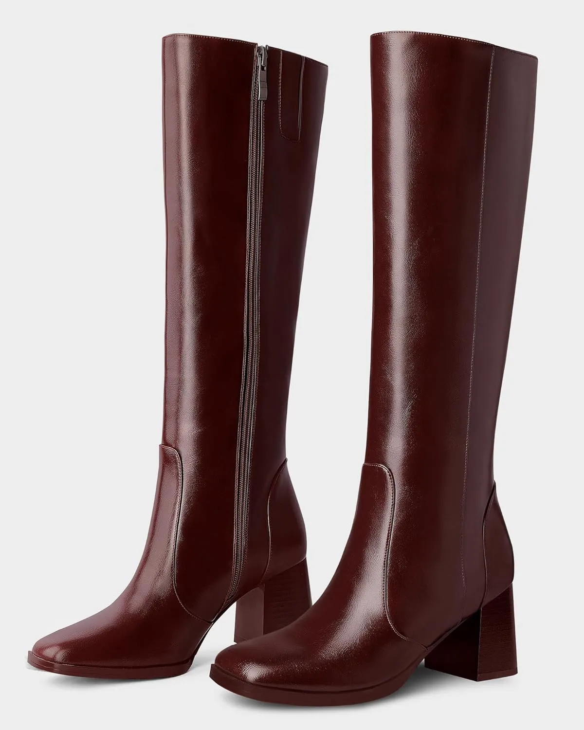 MUCCCUTE Knee High Boots for Women Square Toe Chunky Heel Side Zipper Rhinestone Sparkly Fashion Tall Long Boots for Ladies