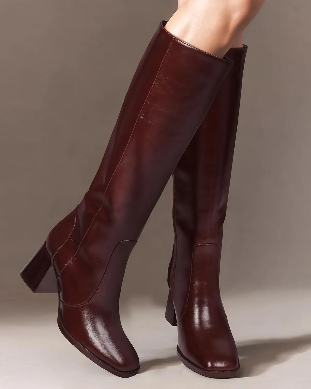MUCCCUTE Knee High Boots for Women Square Toe Chunky Heel Side Zipper Rhinestone Sparkly Fashion Tall Long Boots for Ladies