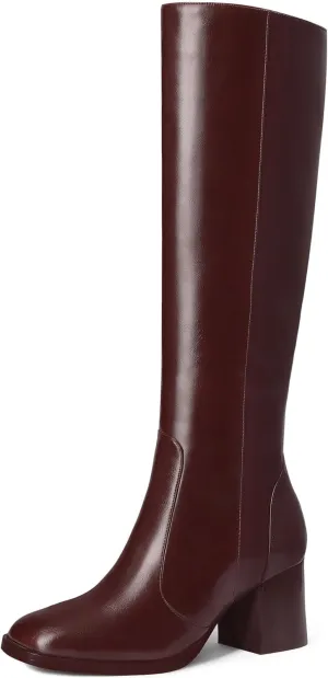 MUCCCUTE Knee High Boots for Women Square Toe Chunky Heel Side Zipper Rhinestone Sparkly Fashion Tall Long Boots for Ladies