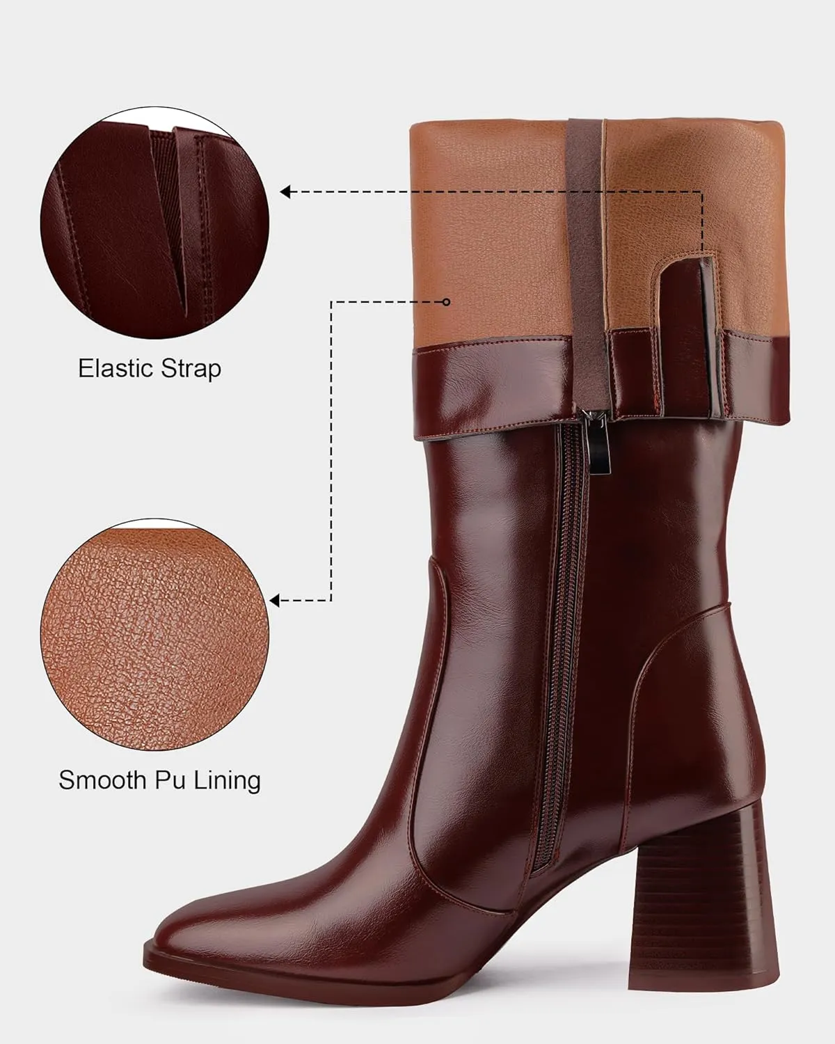 MUCCCUTE Knee High Boots for Women Square Toe Chunky Heel Side Zipper Rhinestone Sparkly Fashion Tall Long Boots for Ladies