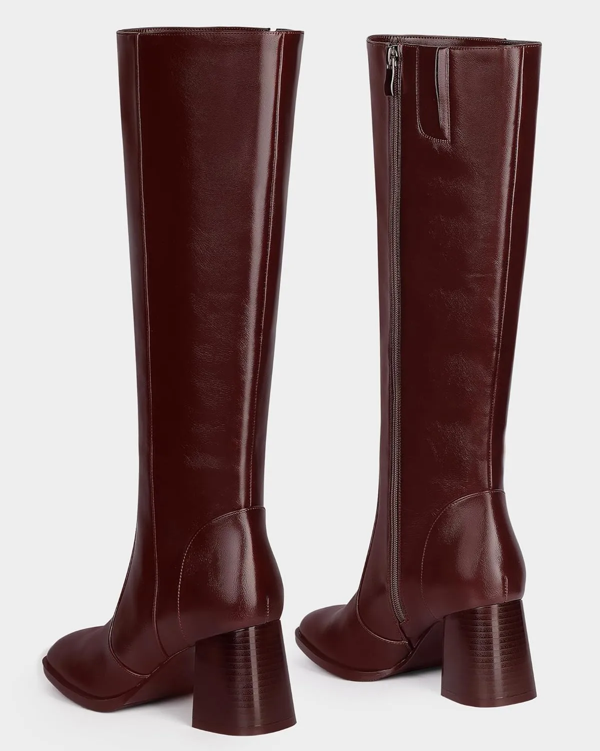 MUCCCUTE Knee High Boots for Women Square Toe Chunky Heel Side Zipper Rhinestone Sparkly Fashion Tall Long Boots for Ladies