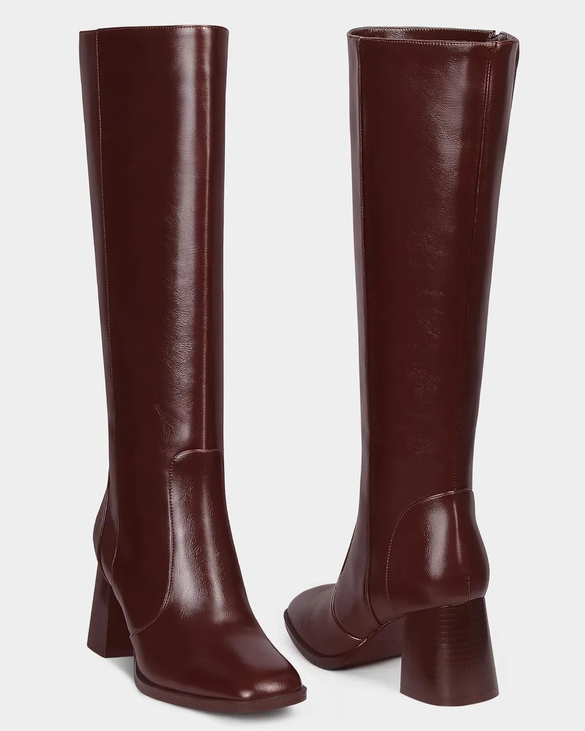 MUCCCUTE Knee High Boots for Women Square Toe Chunky Heel Side Zipper Rhinestone Sparkly Fashion Tall Long Boots for Ladies